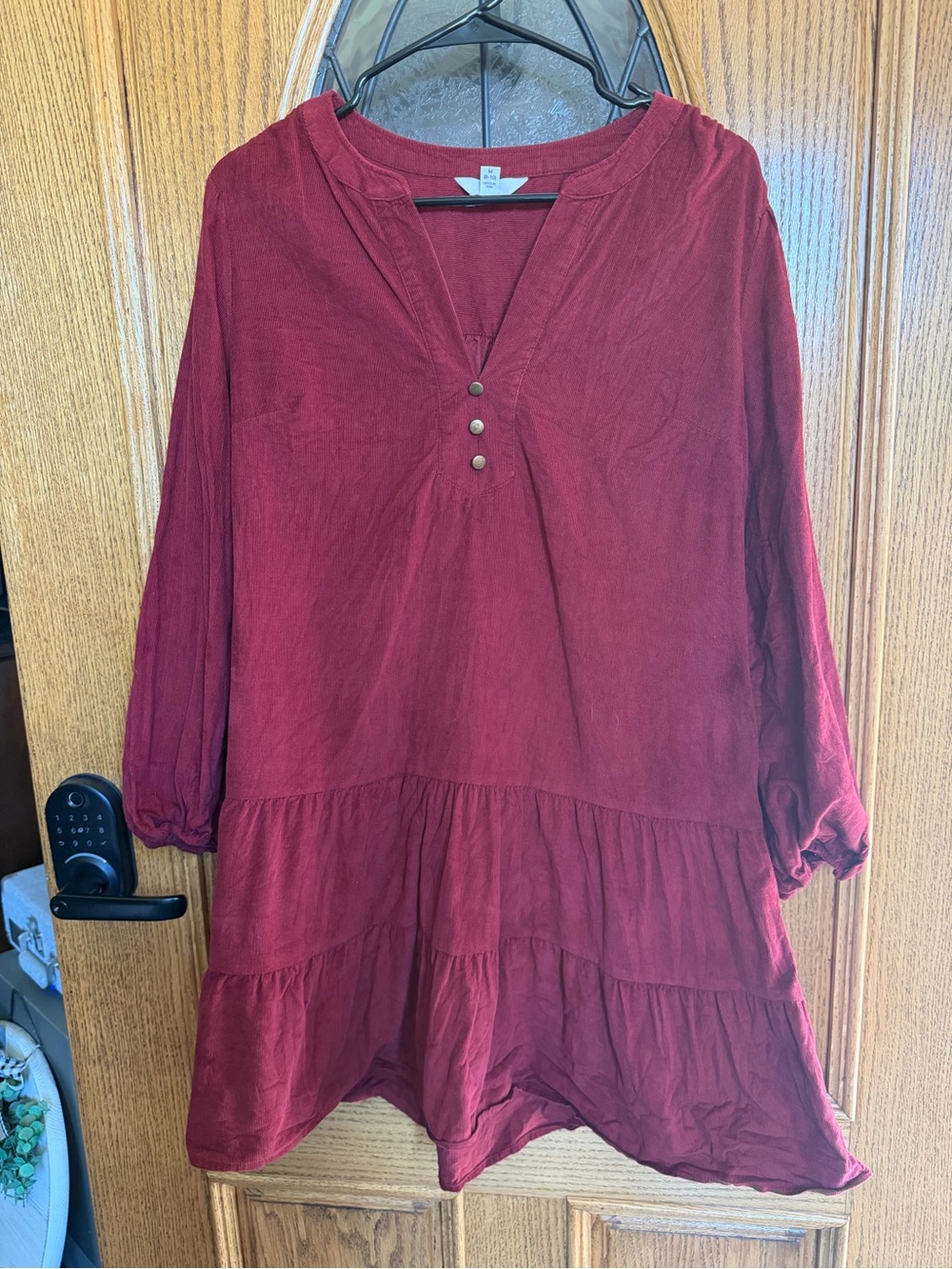 Time and Tru Burgundy Corduroy Tiered Dress Women’s M 8–10